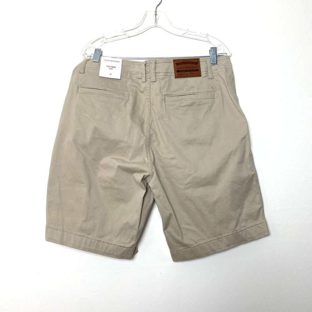 Lucky Brand Khaki Flat Front Chino Shorts Mens Size 33 Casual Stretch 9" Pockets - Picture 2 of 14